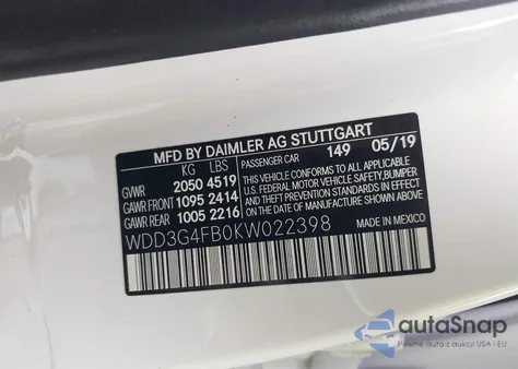 2019 Mercedes-Benz A 220 4Matic z USA, uszkodzony, nr VIN WDD3G4FB0KW022398